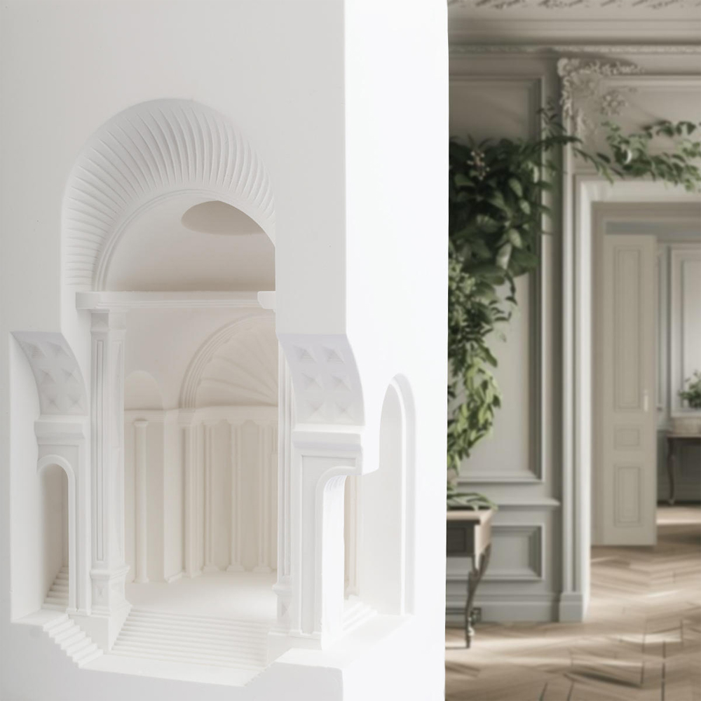 Встраиваемый в стену гипсовый светильник под покраску с арками и рельефными колоннами Antiquity Athena