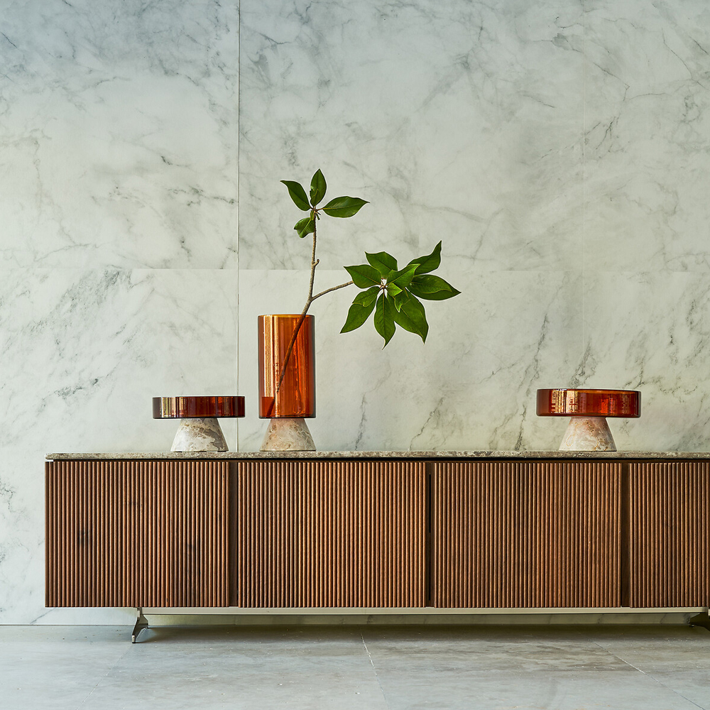 Высокая чаша из янтарного стекла Amber Marble Vase