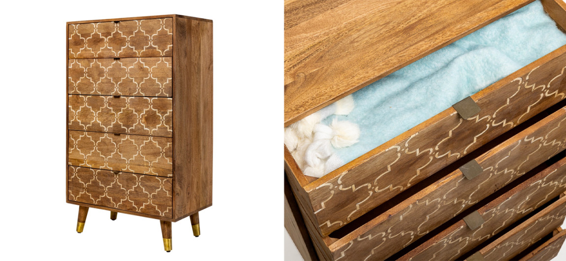 Высокий комод из натурального дерева Bone Inlay