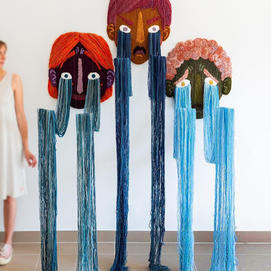 Вязаный Арт-Объект на стену из трех элементов Triptych