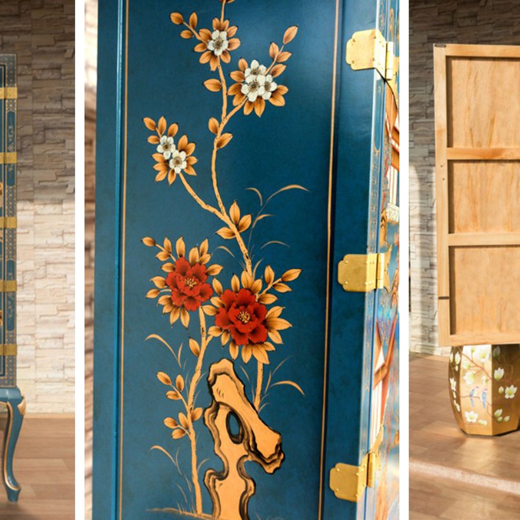 Голубой Шкаф в Китайском стиле Chinese Village Cabinet