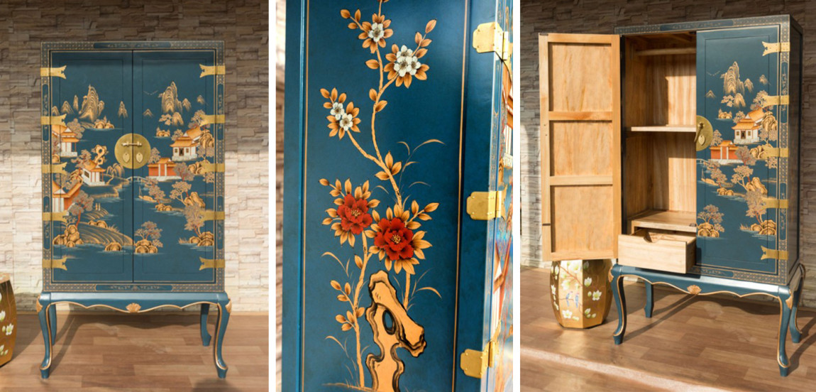 Голубой Шкаф в Китайском стиле Chinese Village Cabinet