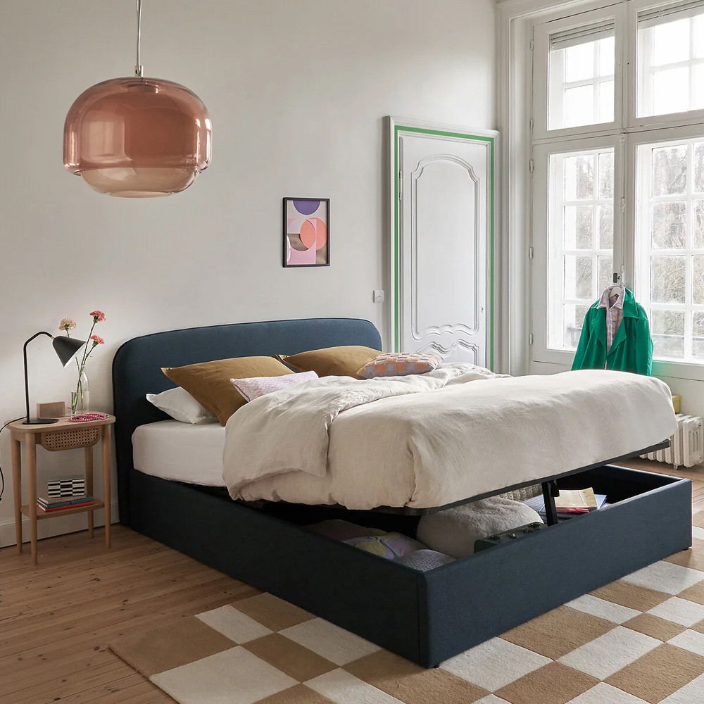 Двуспальная кровать с подъемным механизмом Mathise Bed Deep Blue