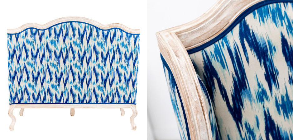 Двухместный диван с голубым узором Ikat Pattern