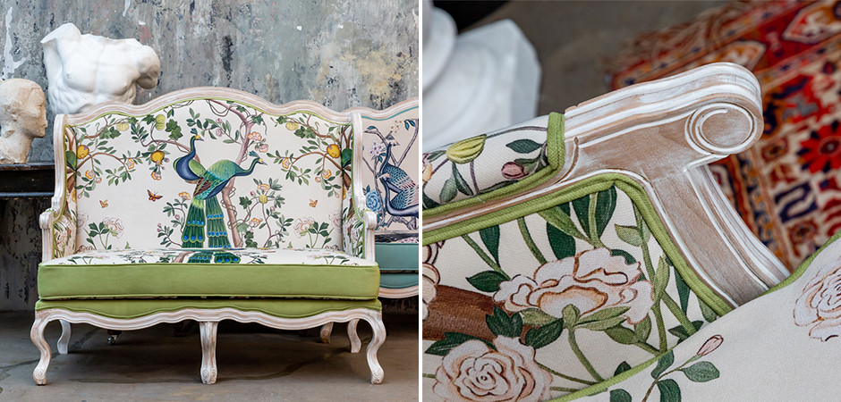 Двухместный диван с зелеными павлинами Emperor's Bird