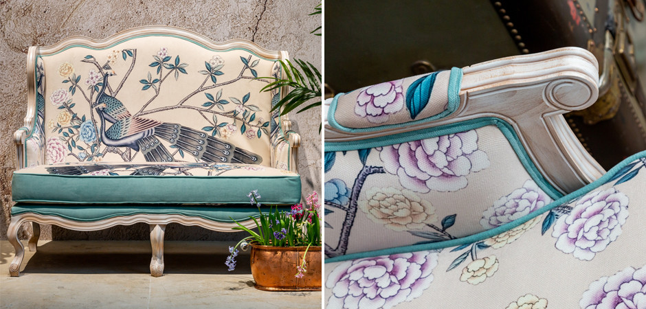 Двухместный диван с синими павлинами Emperor's Bird