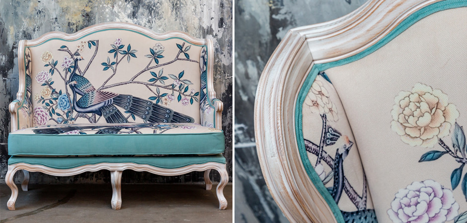 Двухместный диван с синими павлинами Emperor's Bird