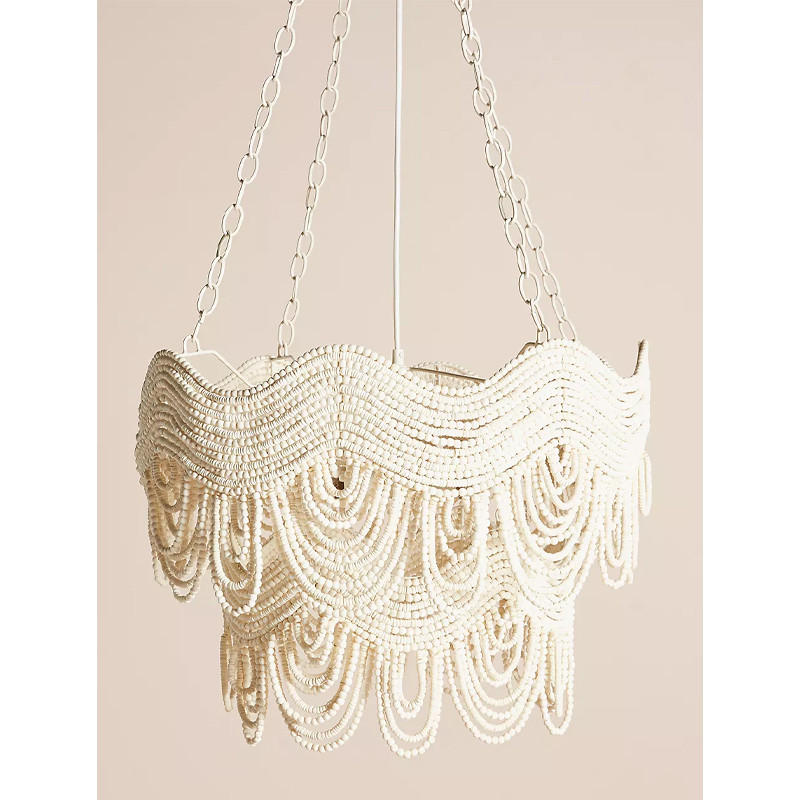 Двухъярусная круглая люстра волнистой формы украшенная белыми бусами Azure Beads Chandelier