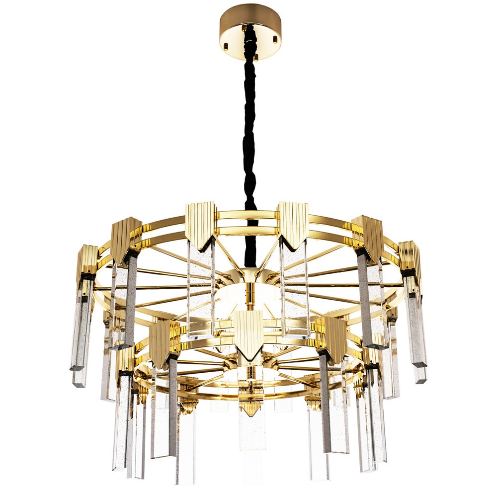 Двухъярусная люстра с прямоугольными хрустальными плафонами Glass Rectangles Gold Chandelier 76