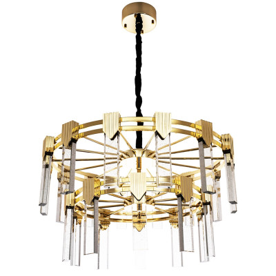 Двухъярусная люстра с прямоугольными хрустальными плафонами Glass Rectangles Gold Chandelier 76