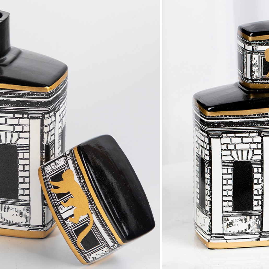 Декоративная ваза с крышкой Old Town Vase Black White