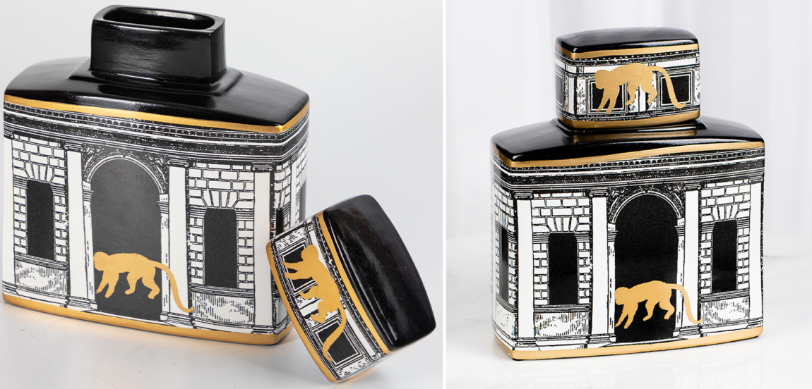 Декоративная ваза с крышкой Old Town Vase Black White