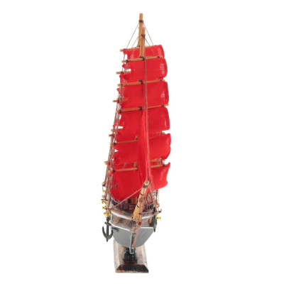 Декоративная модель деревянного парусника с красными парусами в подарочной упаковке With The low