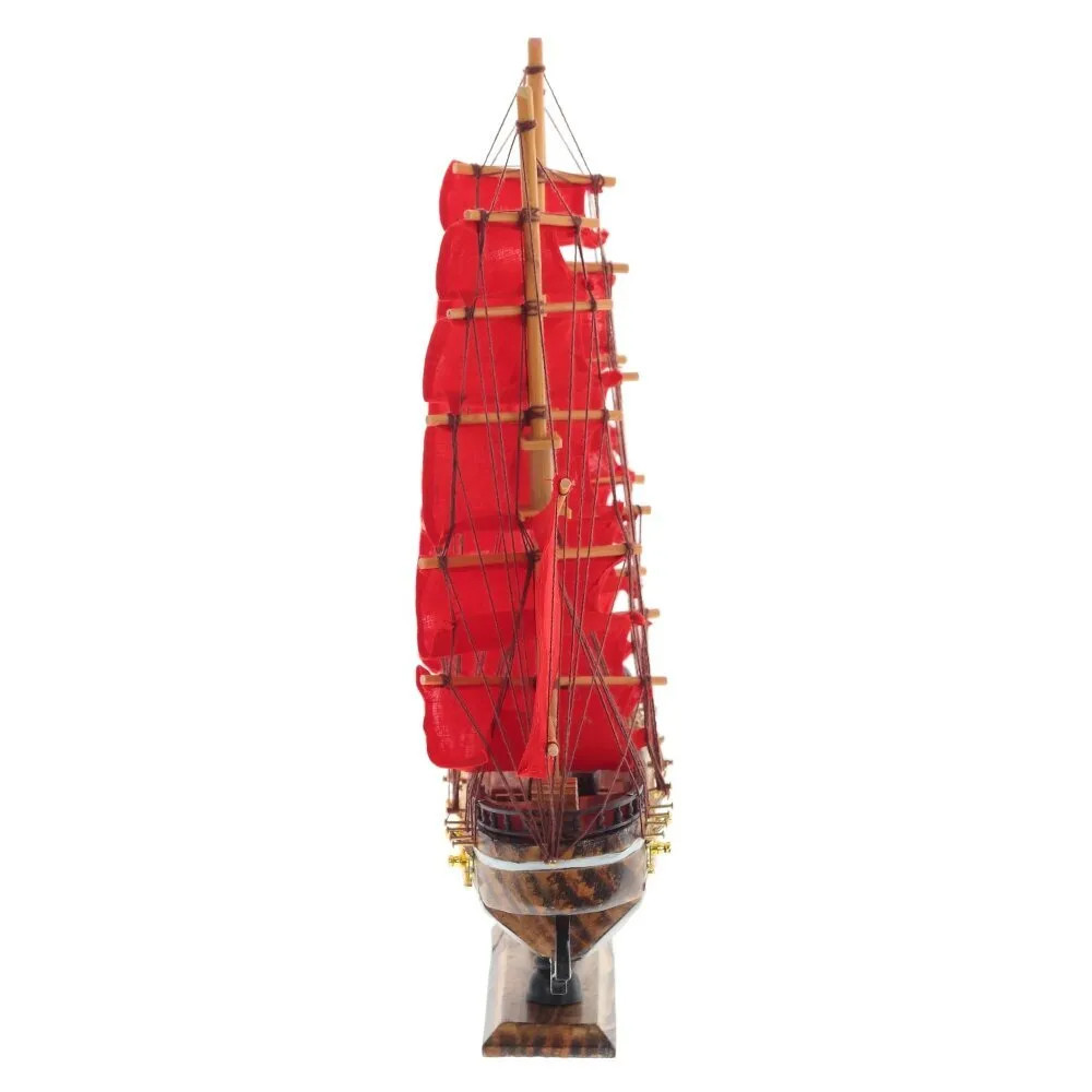 Декоративная модель деревянного парусника с красными парусами в подарочной упаковке With The low