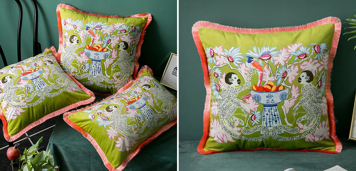 Декоративная подушка Two Monkeys Green Cushion