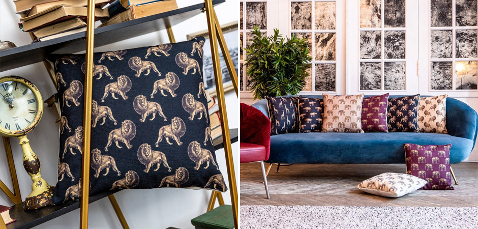 Декоративная подушка с узором из львов Home Safari Black