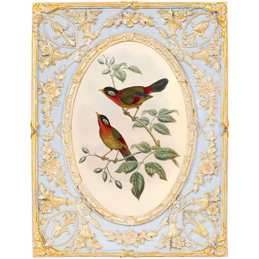 Декоративный постер с изображением птиц в раме с рельефным растительным узором Blooming Birds Poster