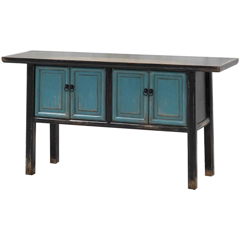 Деревянная консоль в китайском стиле с дверцами голубая Qin Console Table Blue