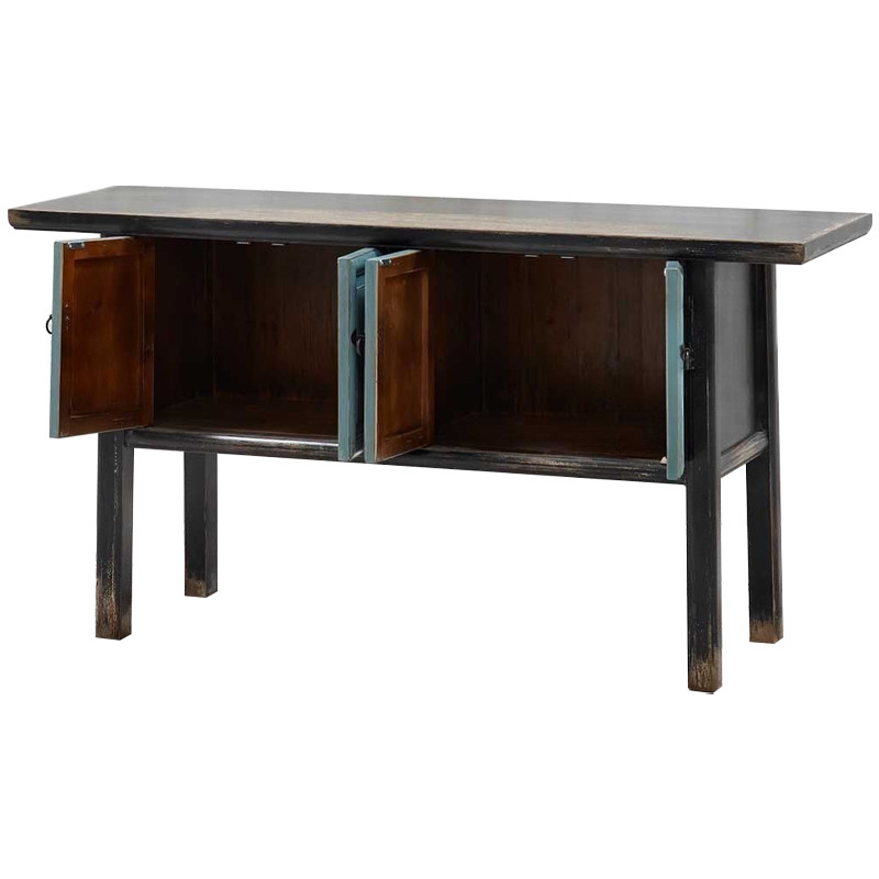 Деревянная консоль в китайском стиле с дверцами голубая Qin Console Table Blue