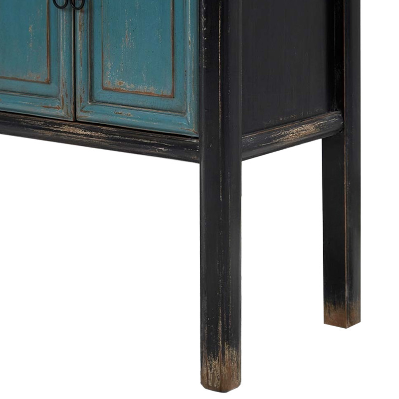 Деревянная консоль в китайском стиле с дверцами голубая Qin Console Table Blue