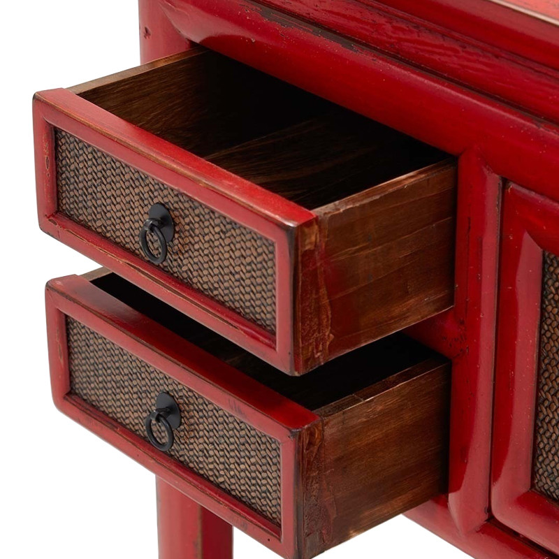 Деревянная консоль в китайском стиле с ящиками и дверцами красная Chinese Console Table