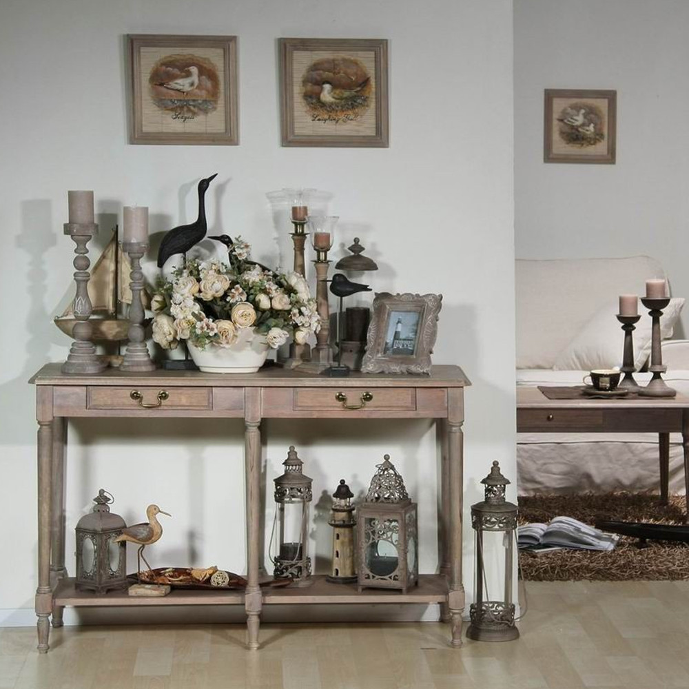 Деревянная консоль из массива дерева с двумя ящиками Oak Margery Provence Console Table