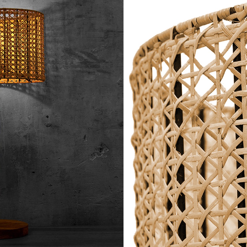 Деревянная настольная лампа с абажуром из ротанга Tamari Wicker Table Lamp