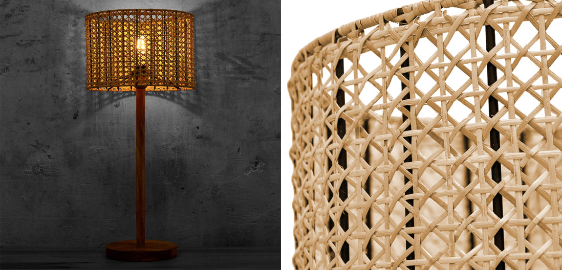 Деревянная настольная лампа с абажуром из ротанга Tamari Wicker Table Lamp