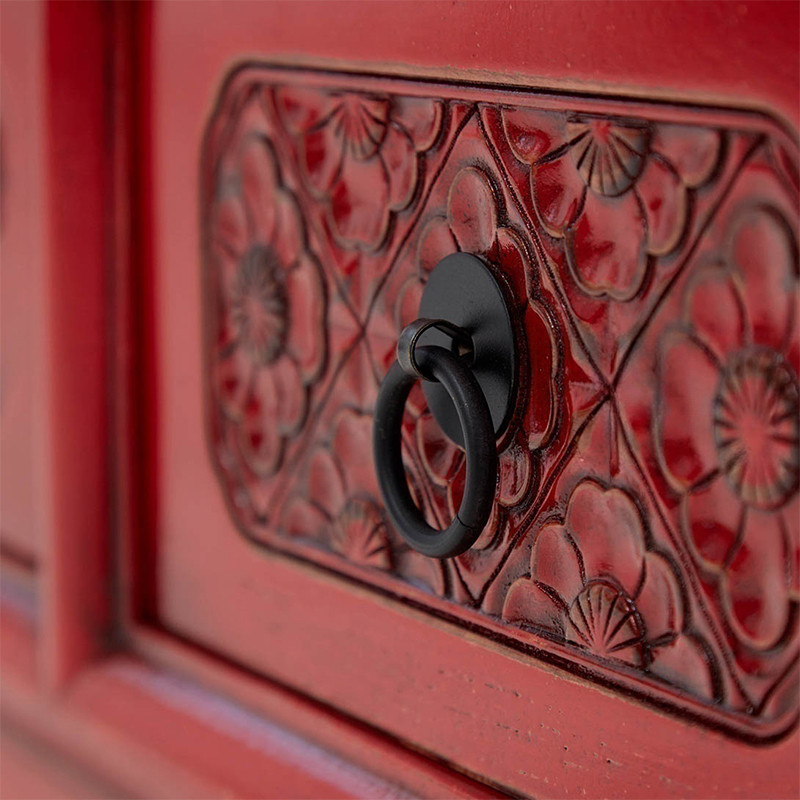 Деревянная ТВ-тумба в китайском стиле с 5-ю выдвижными ящиками Chinese TV Stand Red