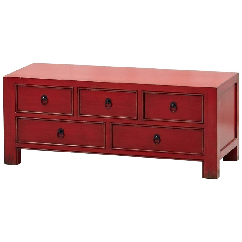 Деревянная ТВ-тумба с 5-ю выдвижными ящиками в китайском стиле красная Wei Chinese TV Stand