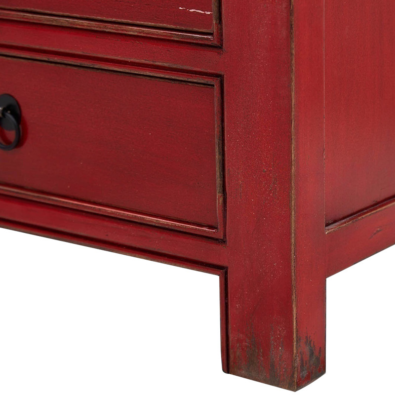 Деревянная ТВ-тумба с 5-ю выдвижными ящиками в китайском стиле красная Wei Chinese TV Stand