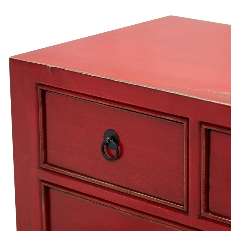 Деревянная ТВ-тумба с 5-ю выдвижными ящиками в китайском стиле красная Wei Chinese TV Stand