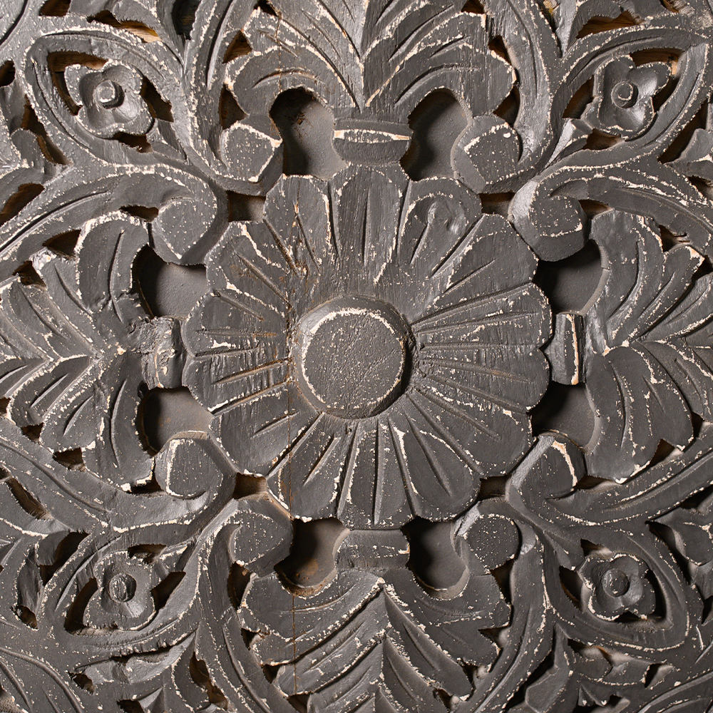 Деревянная тумба с резными ящиком и дверцей Azure Grey Wooden Nightstand