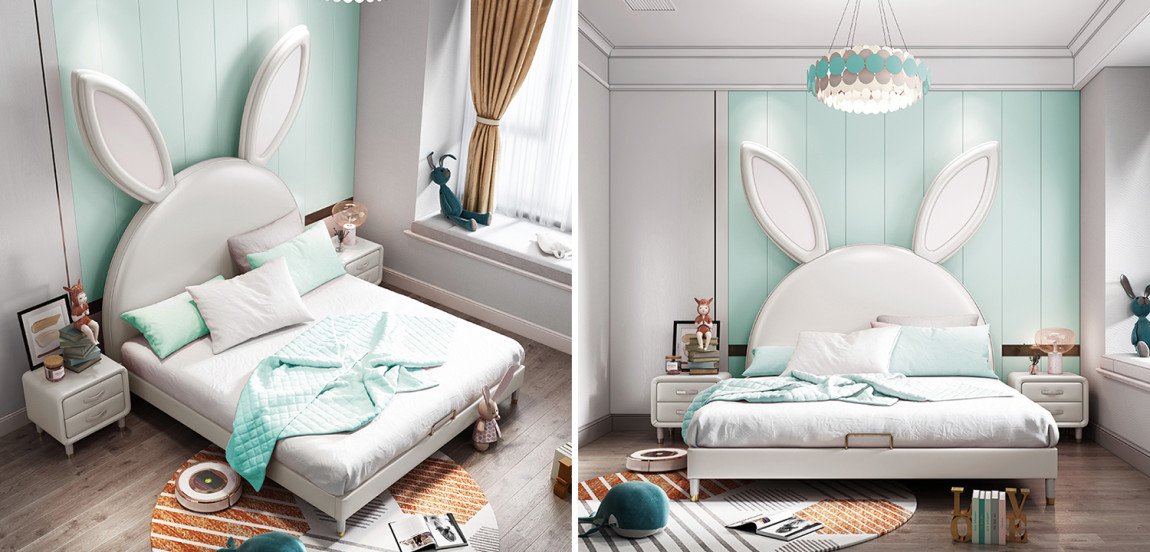 Детская кровать изголовьем в виде зайчика Белый