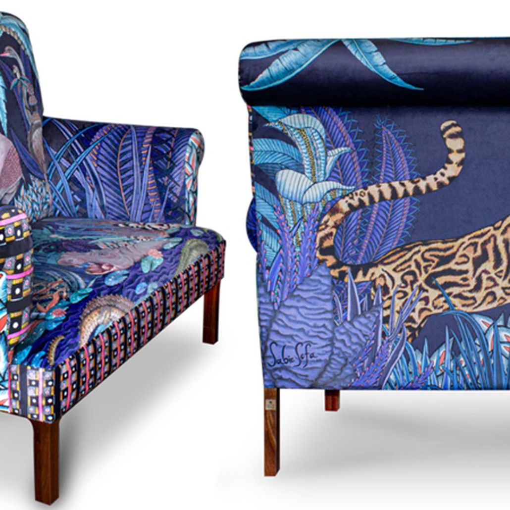 Диван Ardmore Design Sabie Sofa in Tanzanite Синий Тропический Орнамент