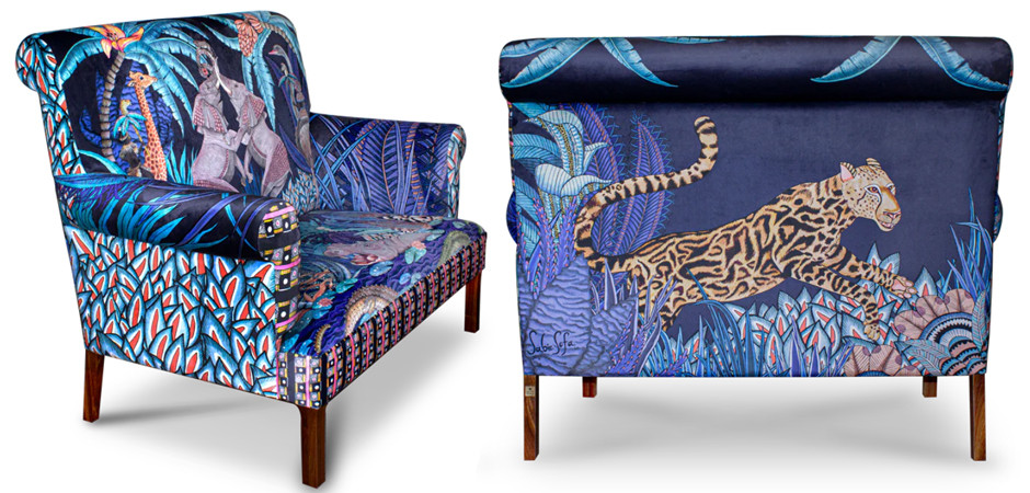 Диван Ardmore Design Sabie Sofa in Tanzanite Синий Тропический Орнамент