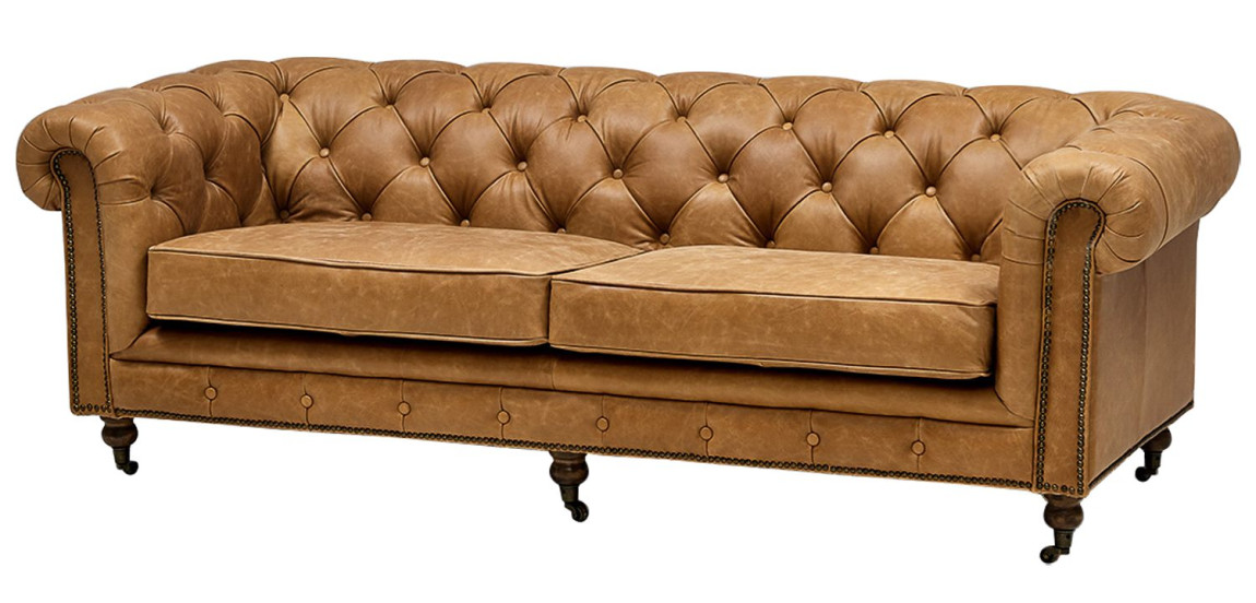 Диван Chesterfield Cinnamon Leather Sofa из винтажной кожи