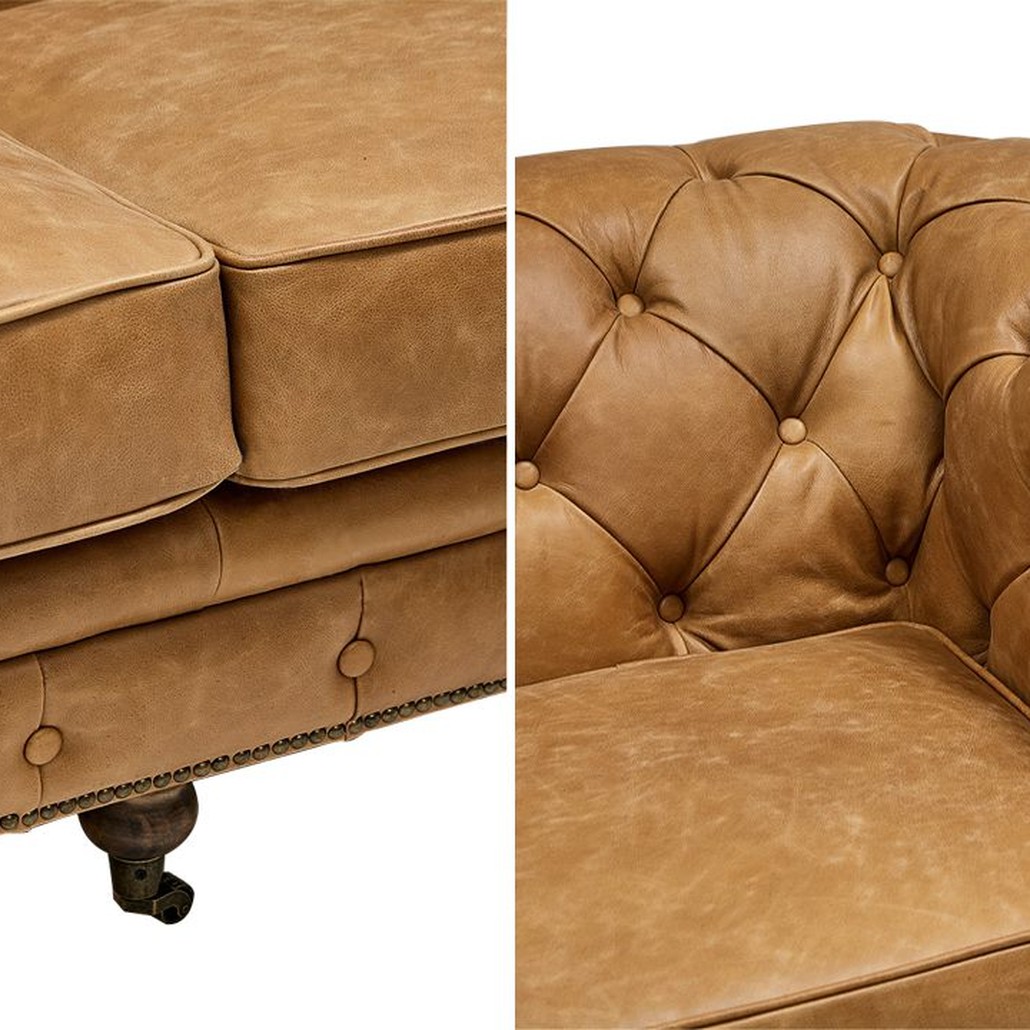 Диван Chesterfield Cinnamon Leather Sofa из винтажной кожи