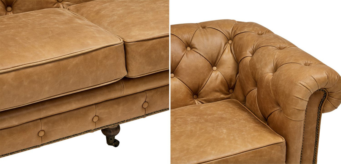 Диван Chesterfield Cinnamon Leather Sofa из винтажной кожи
