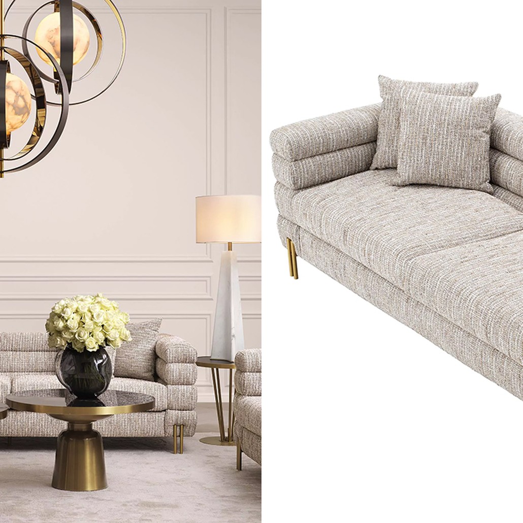 Диван Eichholtz Sofa York Бежево-серый Латунь