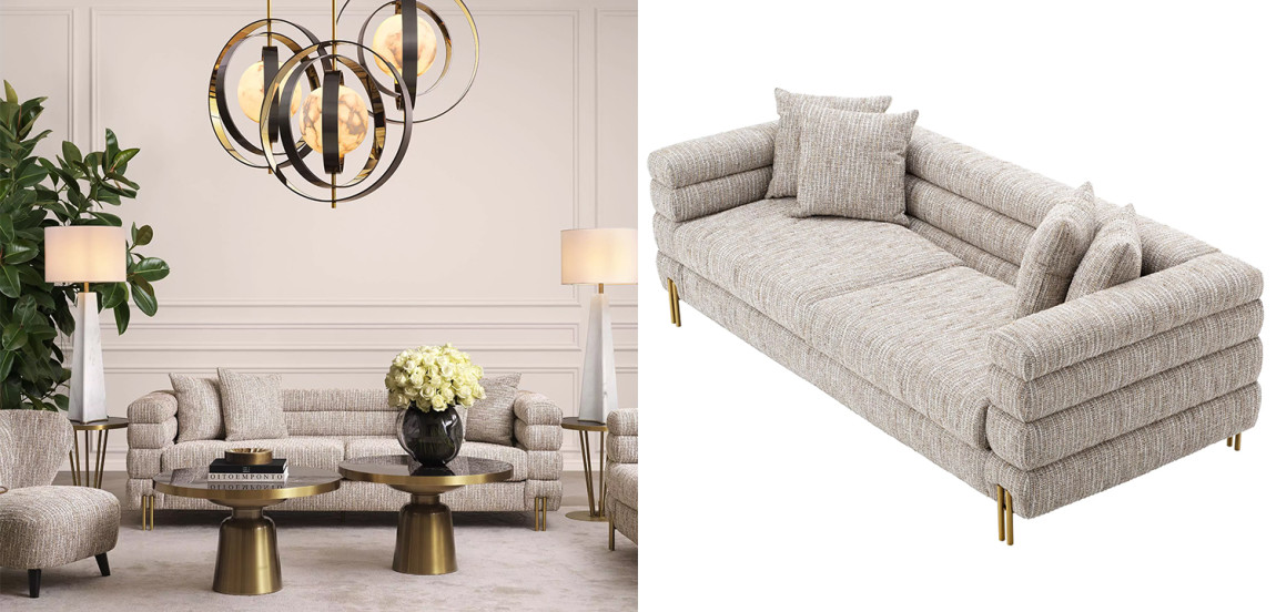 Диван Eichholtz Sofa York Бежево-серый Латунь