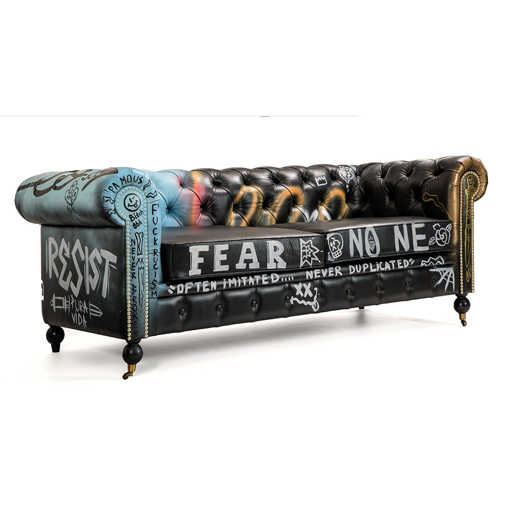 Диван в Лофт Честерфильд граффити из винтажной кожи GRAFFITI PARA Chesterfield