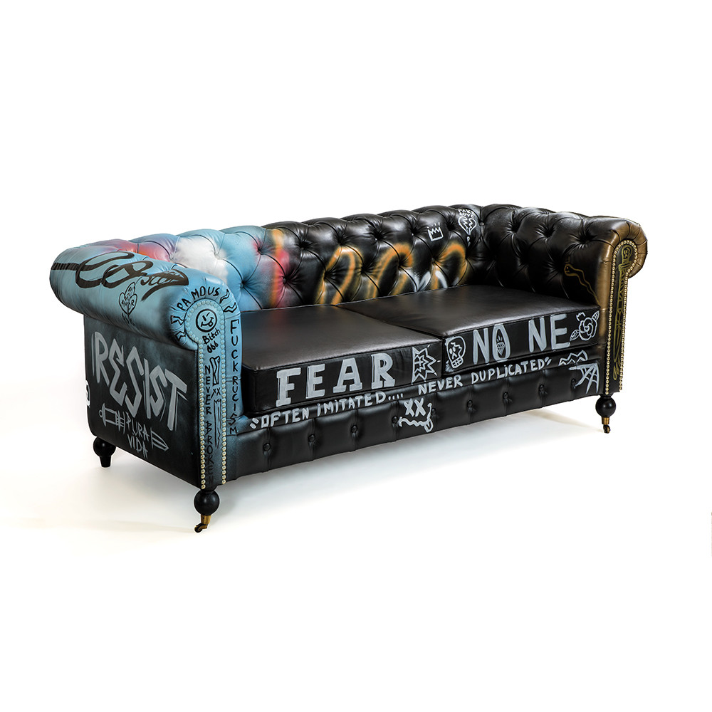Диван в Лофт Честерфильд граффити из винтажной кожи GRAFFITI PARA Chesterfield