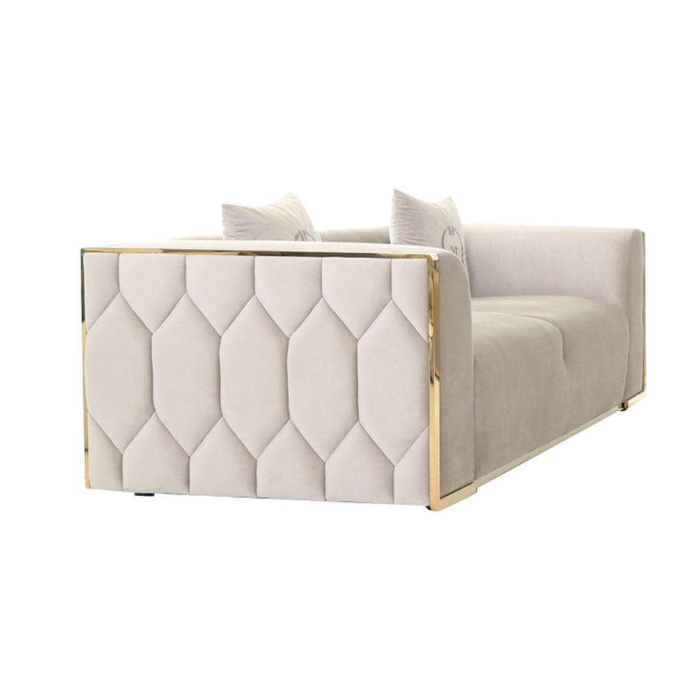 Диван двухместный  бежевый с золотым каркасом Bertrude