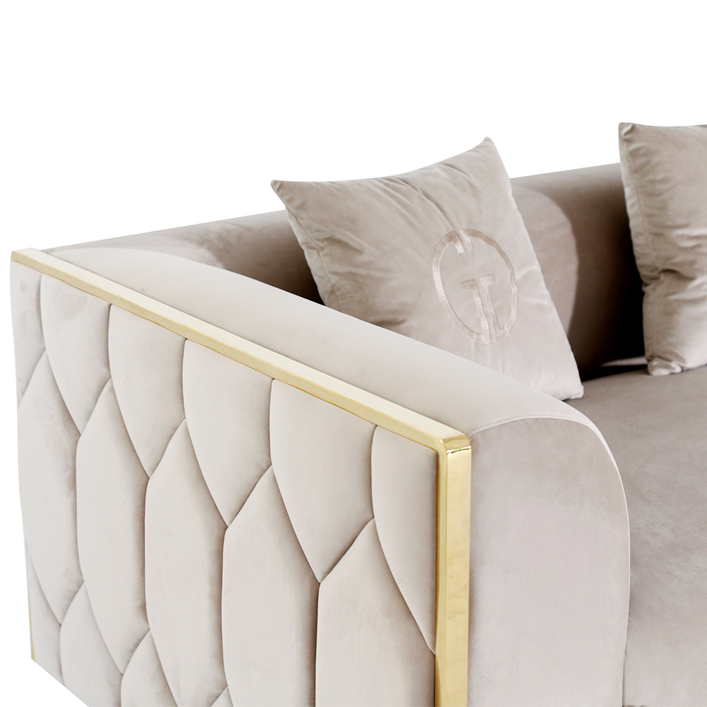 Диван двухместный  бежевый с золотым каркасом Bertrude