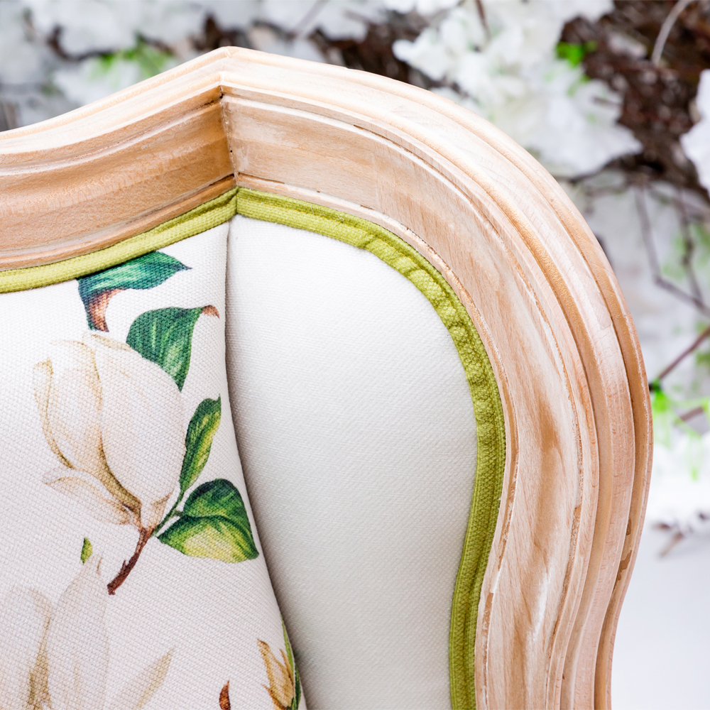 Диван двухместный из натурального бука золотистый с изображением птиц и цветов Blooming Birds