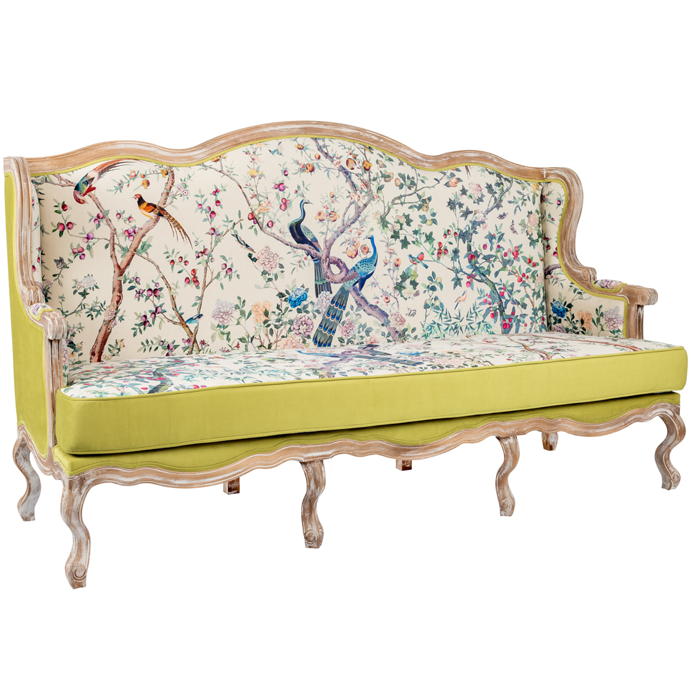 Диван из натурального бука бежевый с изображением птиц и цветов Beige Green Chinoiserie Garden Sofa