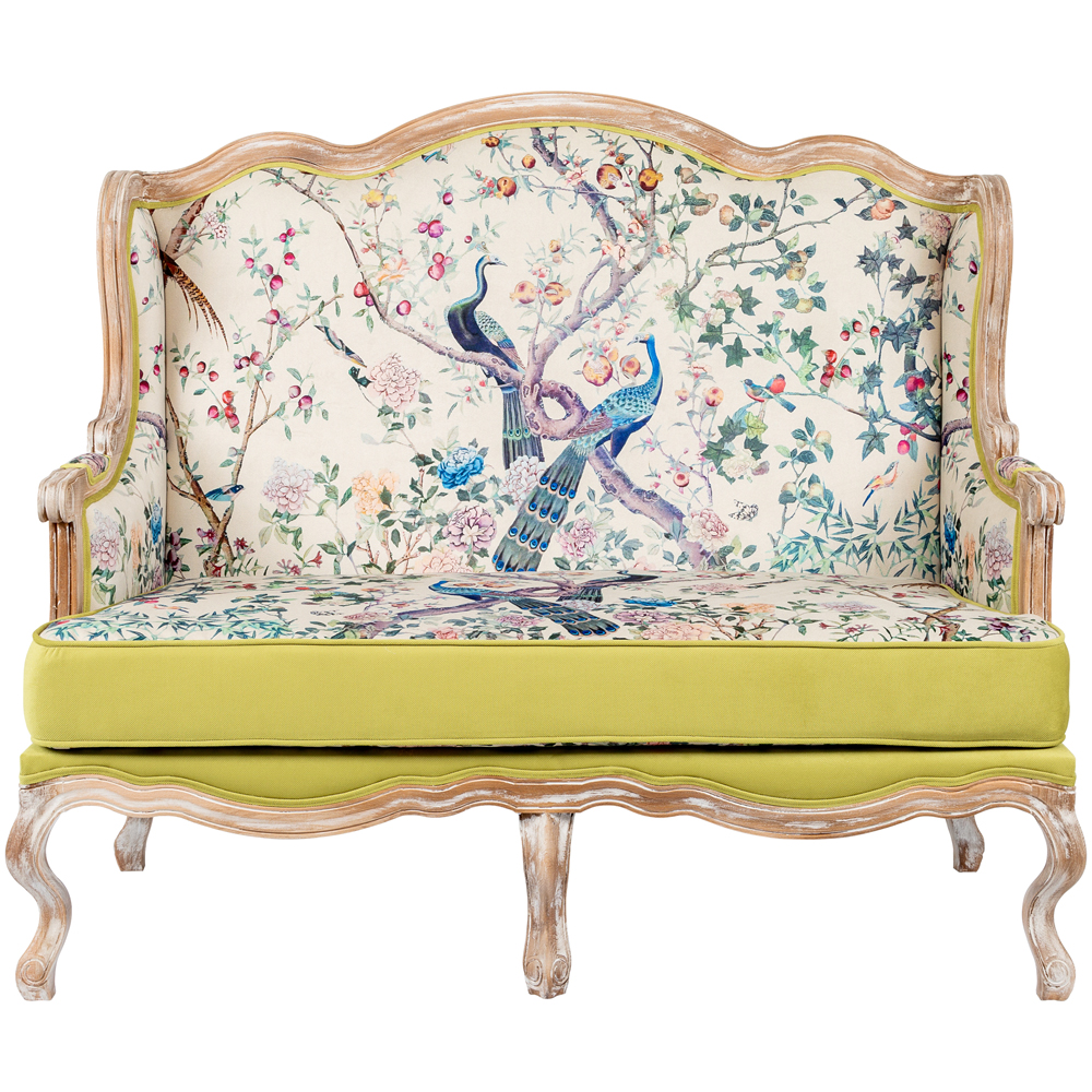 Диван из натурального бука бежевый с изображением птиц и цветов Beige Green Chinoiserie Garden Sofa