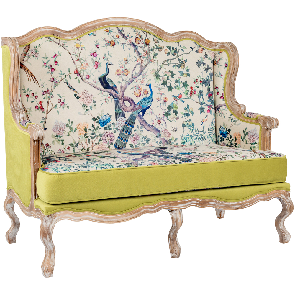 Диван из натурального бука бежевый с изображением птиц и цветов Beige Green Chinoiserie Garden Sofa