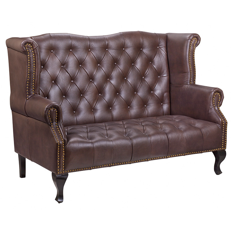 Диван из натуральной кожи на 4-х деревянных ножках из массива бука Thomas Seating brown